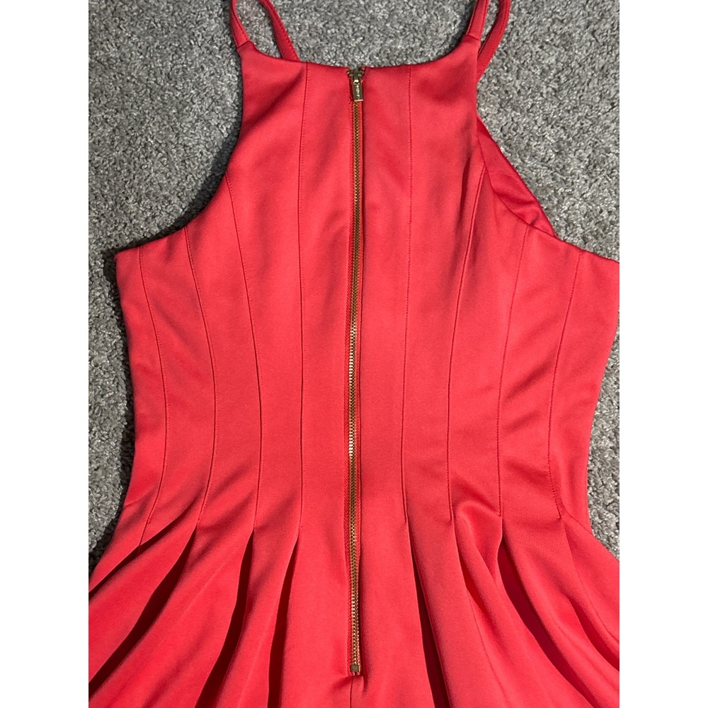 Calvin Klein Red Halter Fit and Flare Pleated Skater Dress Size 2 Gold Zipper - Picture 8 of 9